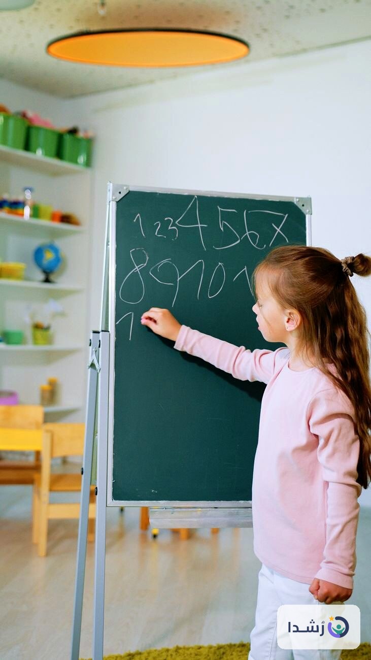 طفلة تتعلم الأرقام على السبورة في بيئة تعليمية